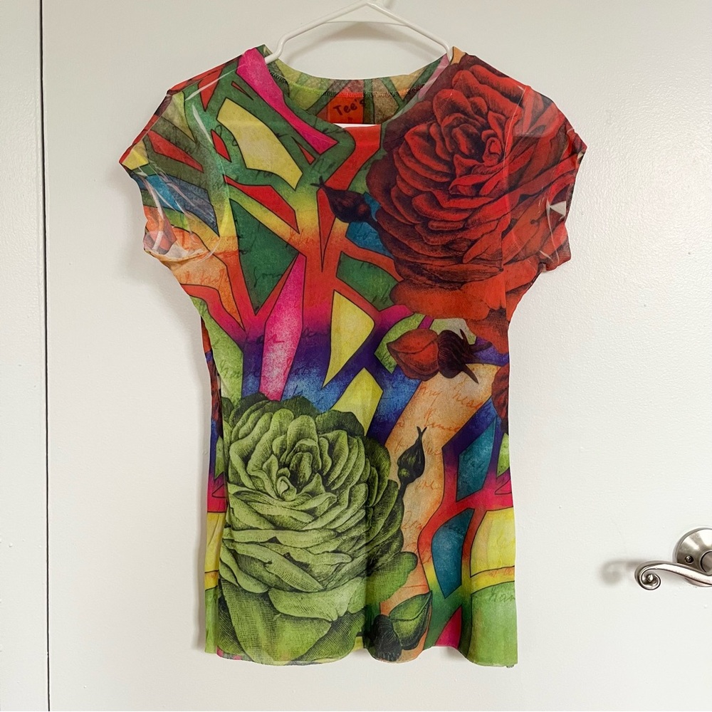 Y2K Graphic Mesh Top